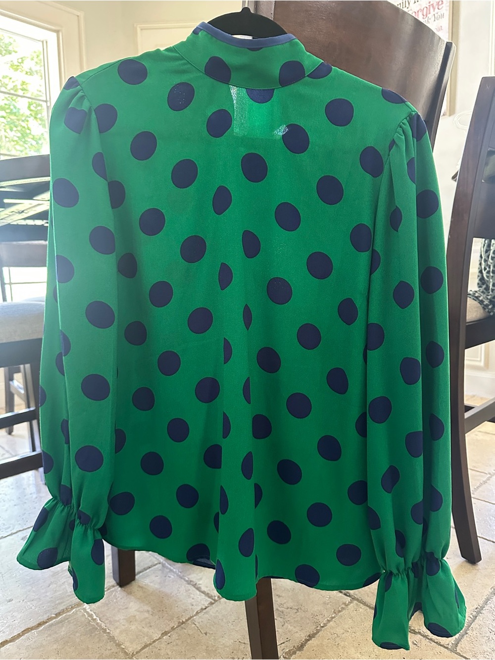 New York and company Green Polka Dot Long-Sleeve Blouse